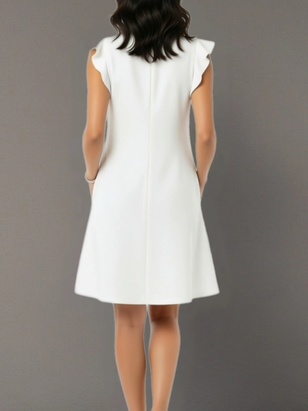Round Neck Ruffle Sleeve Dress With Pockets - Picture 3 of 3